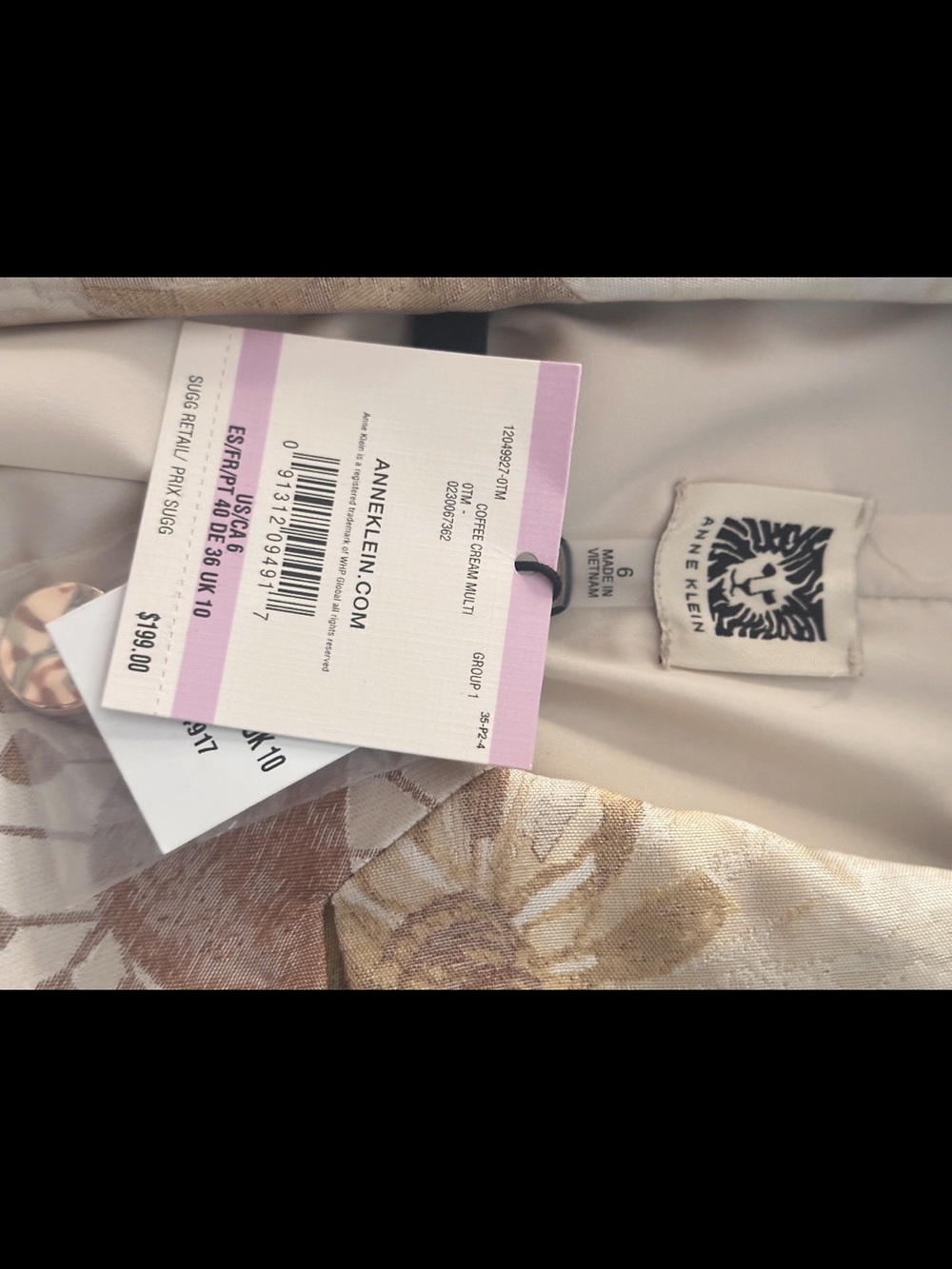 Anne Klein Cream Floral Blazer with Beige & Gold Accents